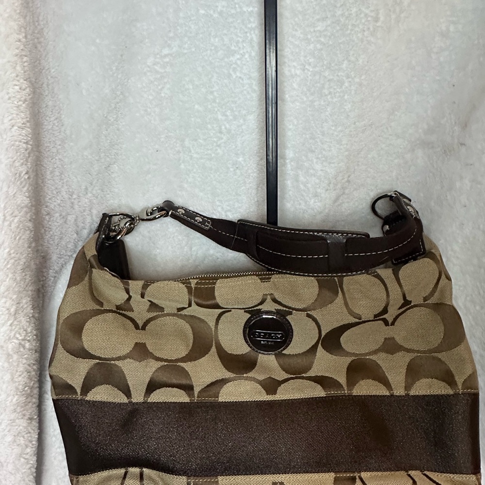 Coach Tan and Brown Signature Shoulder Bag